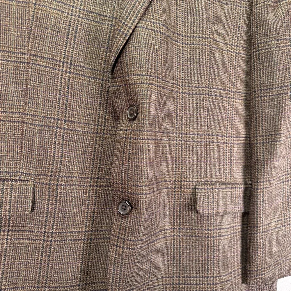 Lauren Ralph Lauren Blazer Mens 46L Brown Glen Check Wool Two Button Notch